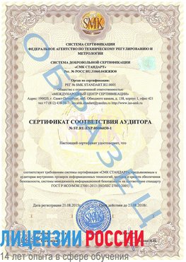 Образец сертификата соответствия аудитора №ST.RU.EXP.00006030-1 Георгиевск Сертификат ISO 27001